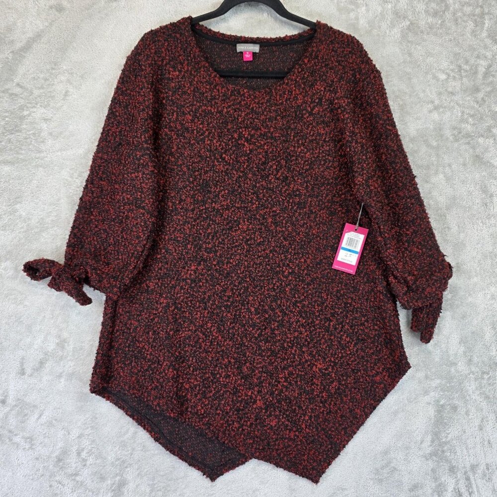 Vince Camuto Sweater Womens XL Red Boucle Knit Pullover Asymmetrical Hem NWT